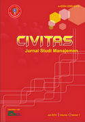 Civitas: Jurnal Studi Manajemen adalah jurnal yang memuat hasil penelitian mahasiswa dan dosen di lingkungan Sekolah Tinggi Ilmu Manajemen Sukma di bidang Manajemen SDM dan Organisasi, Manajemen Keuangan, Manajemen Pemasaran dan topik-topik ilmu manajemen lainnya